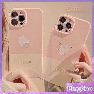 สำหรับ iPhone 11 เคสไอโฟนสีชมพูเคส TPU มันวาวกันกระแทกเคสรูปถ่ายกล้องน่ารักกระต่ายทำงานเข้ากันได้กับ iPhone 14 13 Pro max 12 Pro Max xr xs max 7Plus 8Plus