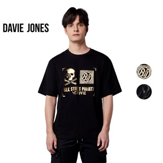 #ถูกสุด DAVIE JONES เสื้อยืดโอเวอร์ไซส์ พิมพ์ลาย สีดำ Graphic Print d T-Shirt in black WA0100BK 101BK