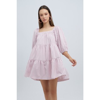 ESP เดรสคอเหลี่ยมลายทาง ผู้หญิง | Striped Square Neck Dress | 5817