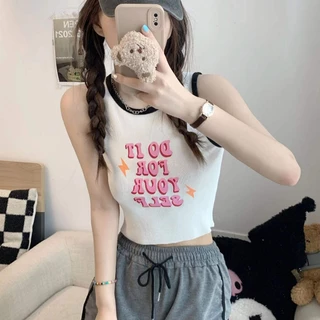 เสื้อกล้ามครอปลำลองเเขนกุดคอกลม
