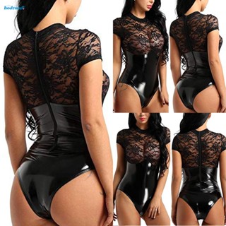 【HODRD】Jumpsuit See Through Short Sleeve Thongs Bodysuit Club Wet Look Womens Ladies【Fashion】