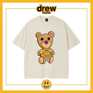 เสื้อยืดแขนสั้น ผ้าฝ้ายแท้ พิมพ์ลาย Drew House Bear Smiley Street Wear American High Street ทรงหลวม แฟชั่นฤดูร้อน สําหรับผู้หญิง A2