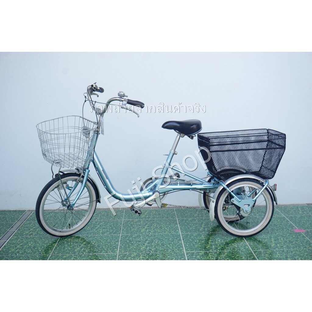 จักรยานสามล้อญี่ปุ่น - ล้อ 18 / 16 นิ้ว - มีเกียร์ - อลูมิเนียม - Bridgestone - สีฟ้า [จักรยานมือสอง]
