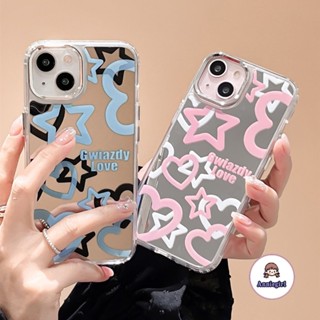 เคสโทรศัพท์มือถือ TPU นิ่ม กันกระแทก ลายดาว เรียบง่าย พร้อมกระจก สําหรับ IPhone 11 14 Pro Max IP 12 Pro 13Promax