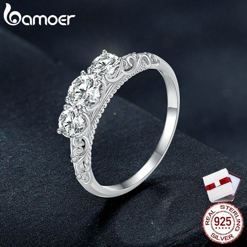 Bamoer แหวนเงิน 925 ประดับโมอิส หรูหรา เครื่องประดับ สําหรับผู้หญิง MSR009