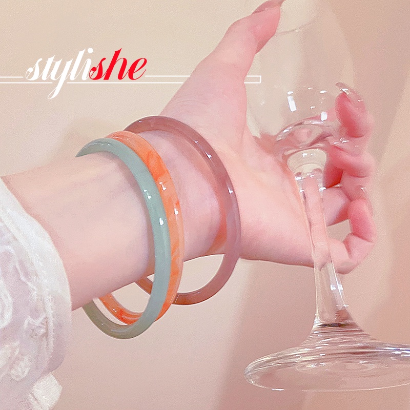 สร้อยข้อมือหยกเลียนแบบ 6 มม. เครื่องประดับแฟชั่นจีนอุปกรณ์เสริม แก้วเลียนแบบหยกกําไลข้อมือ
