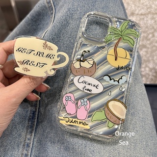 Huiwanju เคสโทรศัพท์มือถือ ลายคลื่นมะพร้าว พร้อมขาตั้ง หรูหรา สําหรับ Ip14Promax Ip13 12 11