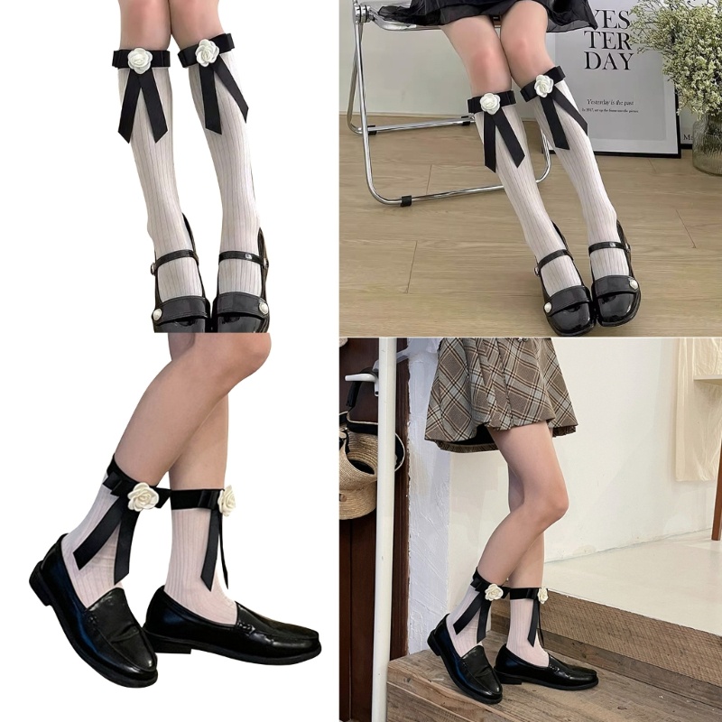 Short Stocking Footwear for Women - AB Solid Bows Cotton Breathable Summer