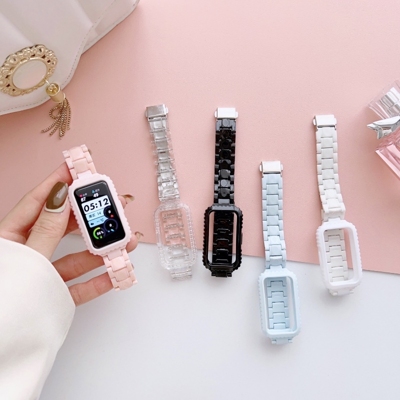 เหมาะสําหรับ Huawei Band 9 8 7 6 สายนาฬิกา Glacier สามลูกปัดเซรามิคเรซิ่นสายรัดข้อมือสําหรับ Huawei Band 8 Band9 Band8 สายนาฬิกา Band