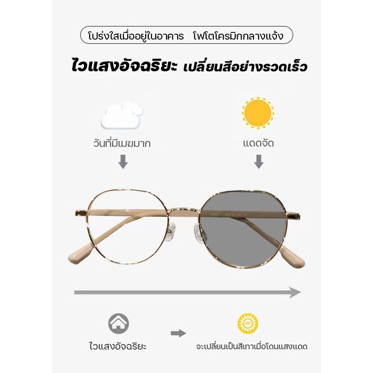 เลนส์ออปติคอลอัตโนมัติ เปลี่ยนสีตามแสงแดด แว่นตากรองแสง ผู้หญิง กรอบแว่นตา ออปติคอล กรองแสงอัตโนมัติ เปลี่ยนสีได้