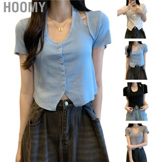 Hoomy V Neck Shirts  Stylish Ice Silk Easy To Wear Womens Summer Tops Breathable  for Dating