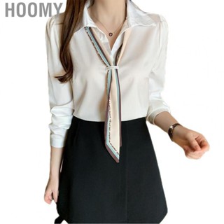 Hoomy Chiffon Shirt  Chiffon Top Turn Down Collar Skin Friendly White Long Sleeve  for Business