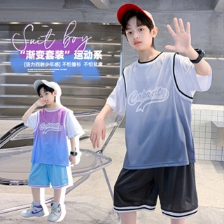 ✨[พร้อมส่ง] เสื้อยืดแขนสั้น และกางเกงขาสั้น ชุดกีฬาบาสเก็ตบอล แบบแห้งเร็ว สไตล์เกาหลี สําหรับเด็กผู้ชาย อายุ 2-13 ปี