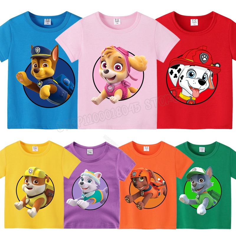 เสื้อยืด ผ้าฝ้าย พิมพ์ลายการ์ตูน Paw Patrol เหมาะกับฤดูร้อน สําหรับเด็กวัยหัดเดิน