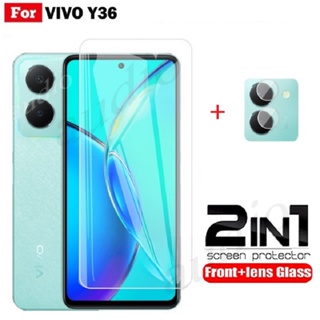 2in1 ฟิล์มกระจกนิรภัยกันรอยหน้าจอ เลนส์กล้อง HD นิ่ม สําหรับ VIVO Y36 Y78 Plus Y78+ 4G 5G VIVO Y22s Y22 Y77 Y55 Y75 Y30 Y02s Y02 Y35 5G