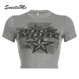 Sweeticme ใหม่ เสื้อยืดครอป คอกลม แขนสั้น พิมพ์ลายตัวอักษร แฟชั่นสําหรับผู้หญิง 2023