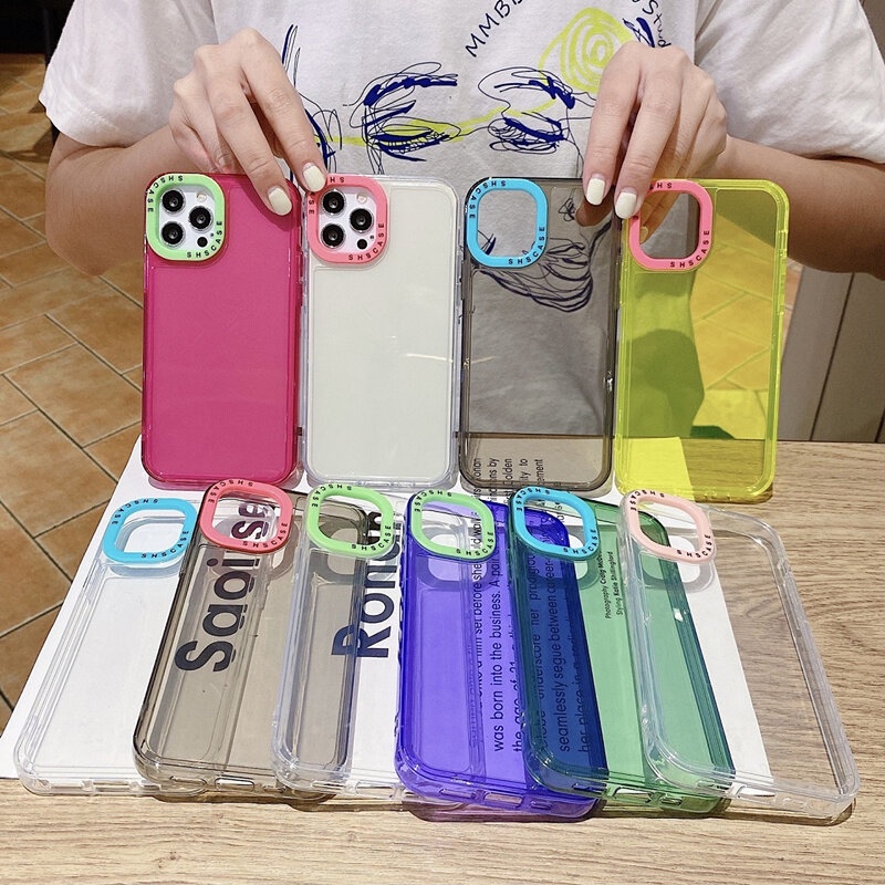 ST เคสกันกระแทกใส สีเรืองแสง ใช้สำหรับ iPhone 11 Pro Max 12 13 Pro Max TPU Case เคสใช้สำหรับไอโฟน กรณีโทรศัพท์สี ใส
