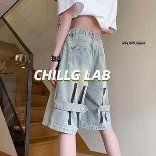 CHILLG LAB กางเกงขาสั้นน้ำอารมณ์ขี้เกียจเทรนด์ญี่ปุ่นฤดูร้อนใหม่ทั้งหมดตรงกับกางเกงยีนส์ผู้ชายแฟชั่นเยาวชนฮาราจูกุที่เรียบง่าย