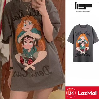 IEF เสื้อยืดแขนสั้นลายการ์ตูนรุ่นเกาหลี,เสื้อนักเรียนผู้หญิงแบบช่องหลวมรุ่นใหม่ปี2022