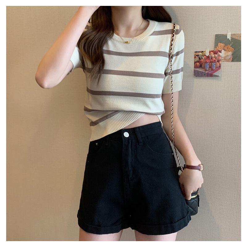 Gakki เสื้อยืดคอกลมไหมพรมหญิงแขนสั้น เสื้อถักสตรีแขนสั้นผ้านิ่มใส่สบาย ฟรีไซส์ พร้อมส่ง 95020# ราคา ถูกที่สุด ดีลบีเคเค แกลเลอรีภาพที่ 6