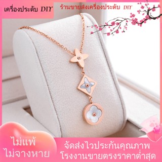 💖เครื่องประดับ DIY ขายส่ง💖สร้อยคอโซ่สั้น ชุบทอง จี้รูปดอกไม้สามดอก สีโรสโกลด์ สไตล์ยุโรป และอเมริกา สําหรับผู้หญิง[สร้อยคอ]