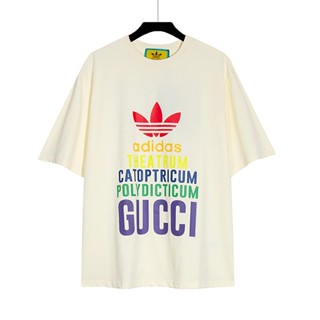 Gucci X Adidas เสื้อยืดแขนสั้นลําลอง พิมพ์ลายโลโก้ตัวอักษร 100% สีสันสดใส แฟชั่น สําหรับผู้ชาย และผู้หญิง