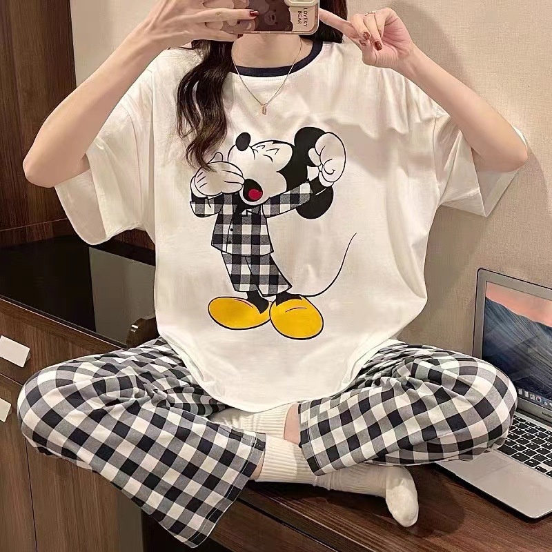 ฤดูร้อนแขนสั้นชุดนอนผู้หญิงหลวมสบายบ้านเสื้อผ้าผู้หญิง