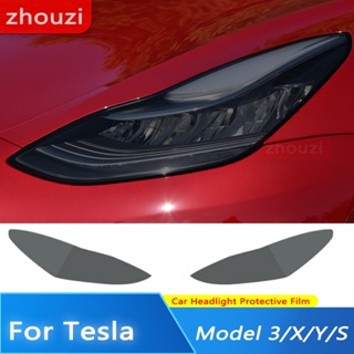 สติกเกอร์ฟิล์ม TPU ใส ป้องกันไฟหน้ารถยนต์ สีดํา สําหรับ Tesla Model 3 X S Y 2 ชิ้น