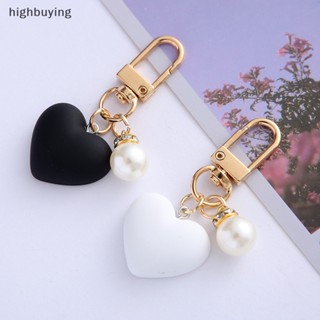 [highbuying] พวงกุญแจ จี้รูปหัวใจ ประดับไข่มุก สีดํา สีขาว เครื่องประดับ สําหรับคู่รัก มีสินค้า ใหม่