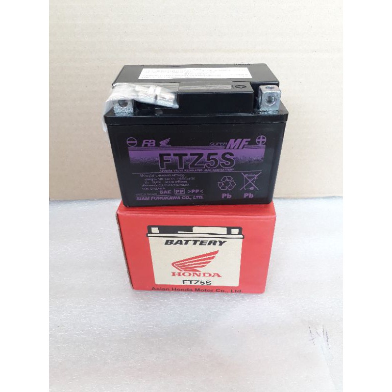 31500-KPW-741 แบตเตอรี่แท้ศูนย์ FTZ5S HONDA WAVE100,WAVE125S,WAVE110I,WAVE125I,รุ่นสตาร์ทมือ,อะไหล่แ