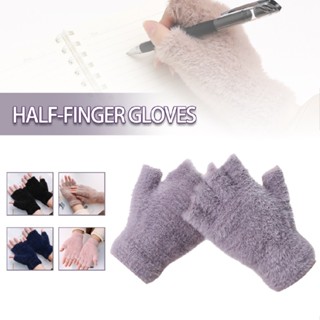 Soft Warm Half Finger Gloves Faux Mink Fluffy Plush Fingerless Glove for Women