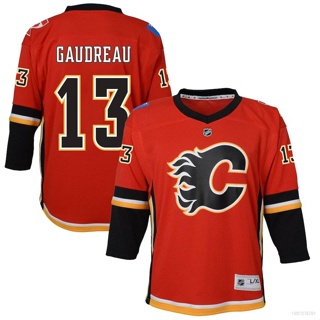 Hq1 NHL เสื้อกีฬาแขนยาว ลายเปลวไฟ Calgary Johnny Gaudrea Hockey พลัสไซซ์ QH1