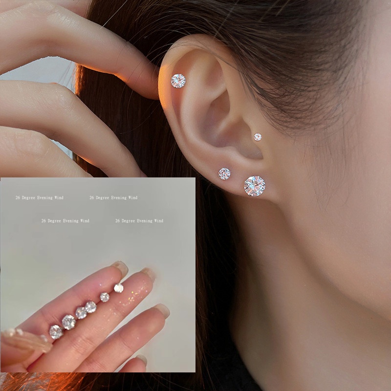 ต่างหูสตั๊ด เงินแท้ 925 100% 4 5 6 มม. คุณภาพสูง สําหรับผู้หญิง 6 ชิ้น