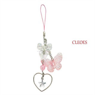 CLEOES จี้ห้อยโทรศัพท์มือถือ ประดับลูกปัด สีชมพู อุปกรณ์เสริม สําหรับ Y2K