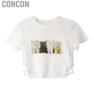 Concon Summer Shirt  Short Sleeve Cropped Top Cute Print  Fit Skin Friendly for Weekend