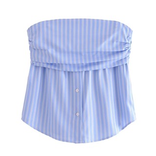 เสื้อสายเดี่ยว แต่งจับจีบ ลายทาง 64611