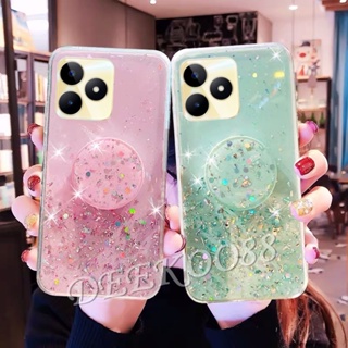 ใหม่ เคสโทรศัพท์มือถือ TPU แบบนิ่ม ลายกากเพชร พร้อมขาตั้ง สําหรับ Realme C53 C55 NFC 10T 10 Pro+ Pro 5G 4G Plus 2023 RealmeC53