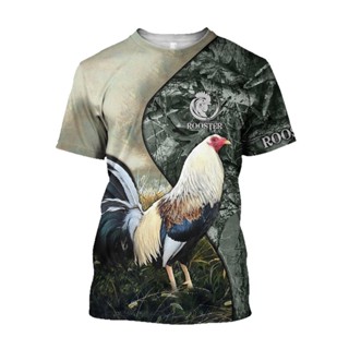 เสื้อยืดลําลอง พิมพ์ลายไก่ 3 มิติ แฟชั่นฤดูร้อน สําหรับผู้ชาย และผู้หญิง