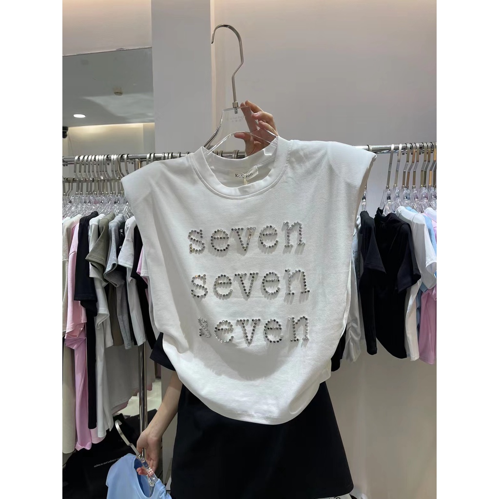 Xiao เสื้อยืดแขนสั้น เข้ารูป พิมพ์ลายตัวอักษร ประดับเพชรเทียม สําหรับผู้หญิง ราคา ถูกที่สุด ดีลบีเคเค แกลเลอรีภาพที่ 4