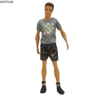 เสื้อผ้าตุ๊กตา 1/6 สําหรับตุ๊กตาเคนบอย ชุดตุ๊กตาตัวอักษรสีเทา เสื้อยืดลายพราง กางเกงขาสั้น สําหรับตุ๊กตาบาร์บี้ แฟนเคน เครื่องประดับ