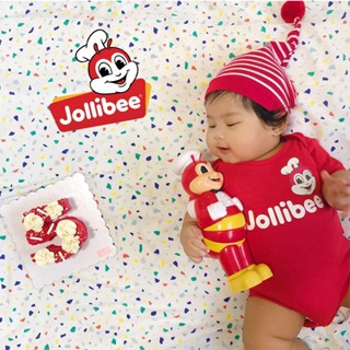 ชุดจั๊มสูทรอมเปอร์ ผ้าฝ้าย พิมพ์ลาย Jollibee น่ารัก สําหรับเด็กทารก CUW9