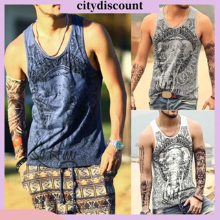 &lt;citydiscount&gt; เสื้อกล้ามแขนกุด พิมพ์ลายช้าง ทรงหลวม สไตล์วินเทจ เหมาะกับฤดูร้อน สําหรับผู้ชาย เพาะกาย