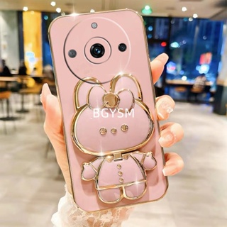 พร้อมส่ง เคสโทรศัพท์มือถือนิ่ม ลายการ์ตูนกระต่ายน่ารัก พร้อมกระจกแต่งหน้า ขาตั้งวาง สําหรับ Realme 11 Pro+ 5G C53 C55 NFC REALME11PRO+