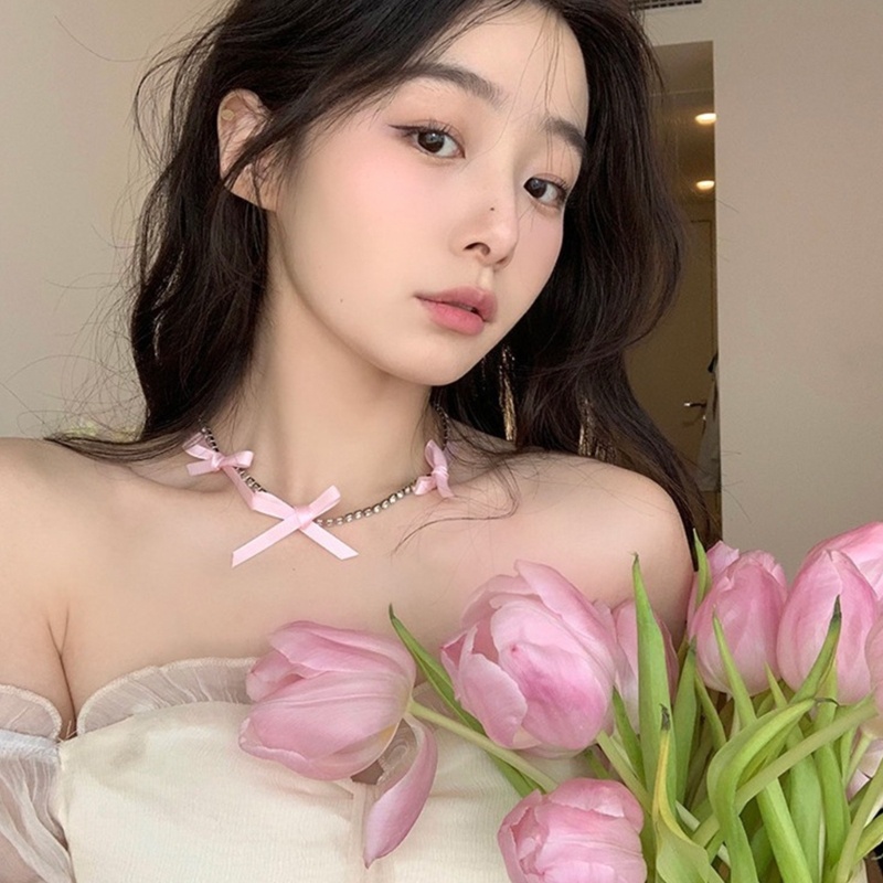 Arin สร้อยคอโชคเกอร์ ประดับลูกปัด ริบบิ้น โบว์ เพทาย สั้น เครื่องประดับแฟชั่น สําหรับผู้หญิง