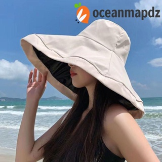 OCEANMAPDZ หมวกปีกกว้าง ป้องกันรังสียูวี สีพื้น เหมาะกับเดินชายหาดกลางแจ้ง แฟชั่นชาวประมง สําหรับผู้หญิง