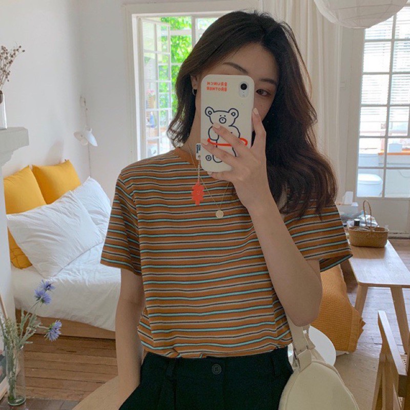 👕เสื้อยืดคอกลม ลายทาง สไตล์ วินเทจ M-2XL มี 3 สี #9304 - รูปที่ 3