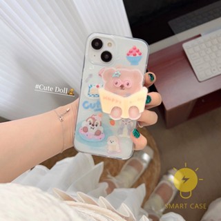 For เคสไอโฟน 14 Pro Max [Cute Bear Pop Grip Reading] เคส Phone Case For iPhone 14 Pro Max Plus 13 12 11 For เคสไอโฟน11 Ins Korean Style Retro Classic Couple Shockproof Protective TPU Cover Shell