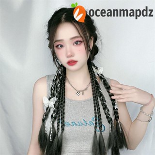 OCEANMAPDZ หางม้าสังเคราะห์ คุณภาพสูง เจ้าหญิง หวานแหวว สองด้าน หางม้าถักเปีย สีดํา ทนความร้อน ไฟเบอร์ ผู้หญิง ธรรมชาติ ถักผม ชิ้น