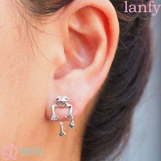 LANFY ต่างหูสตั๊ด รูปกบน่ารัก สีเขียว สีเงิน สไตล์วินเทจ เครื่องประดับ สําหรับผู้หญิง