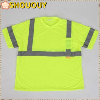 SHOUOUY เสื้อกั๊กนิรภัย แขนสั้น สะท้อนแสง สีเหลือง ไซซ์เดียว พร้อมแถบสะท้อนแสง สําหรับก่อสร้าง